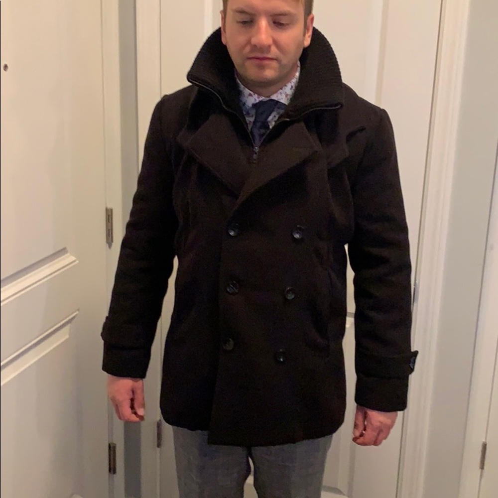 Black Wool Blend Pea Coat